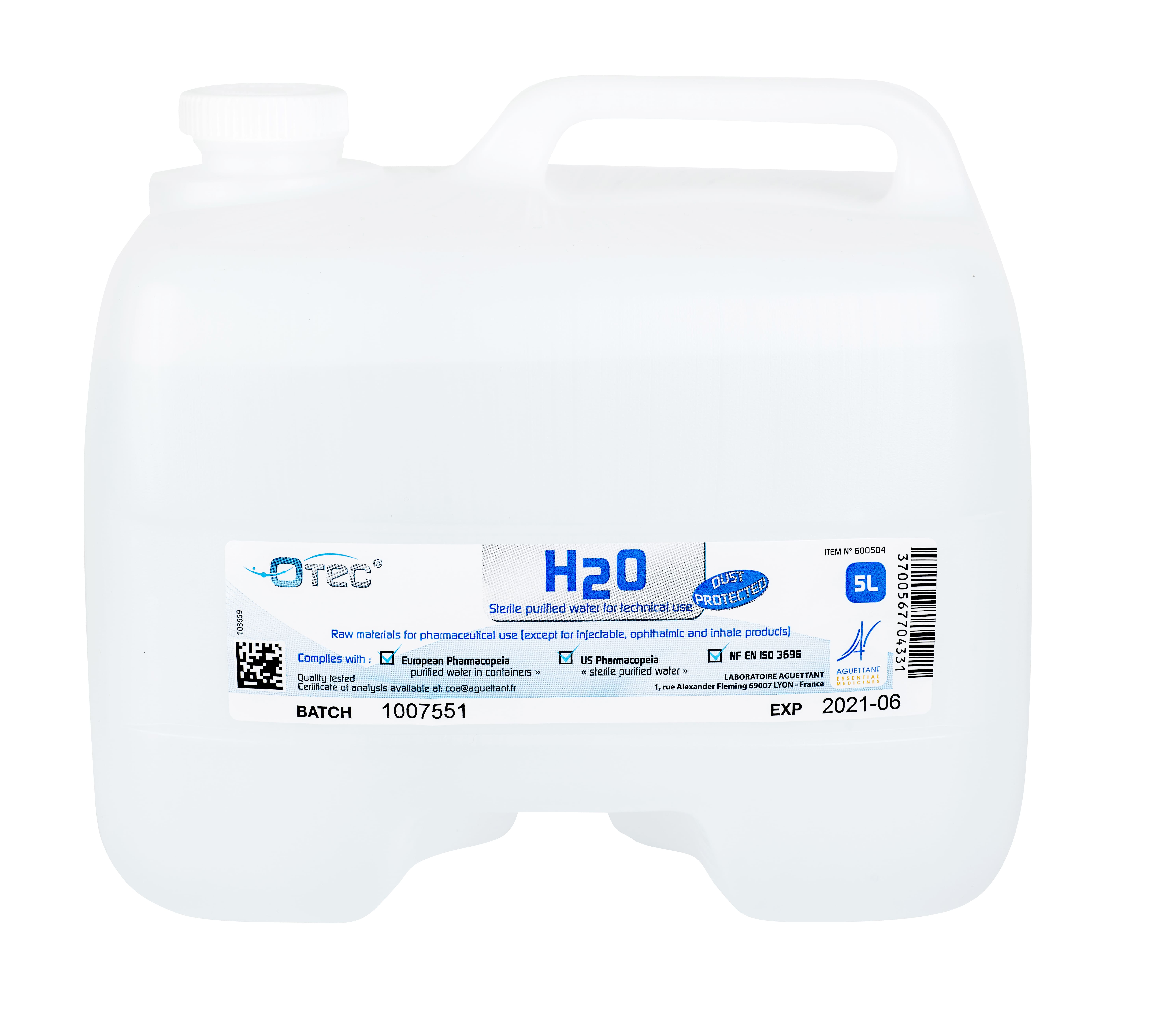 Eau purifiée stérile apyrogène OTEC 5 L suremballage